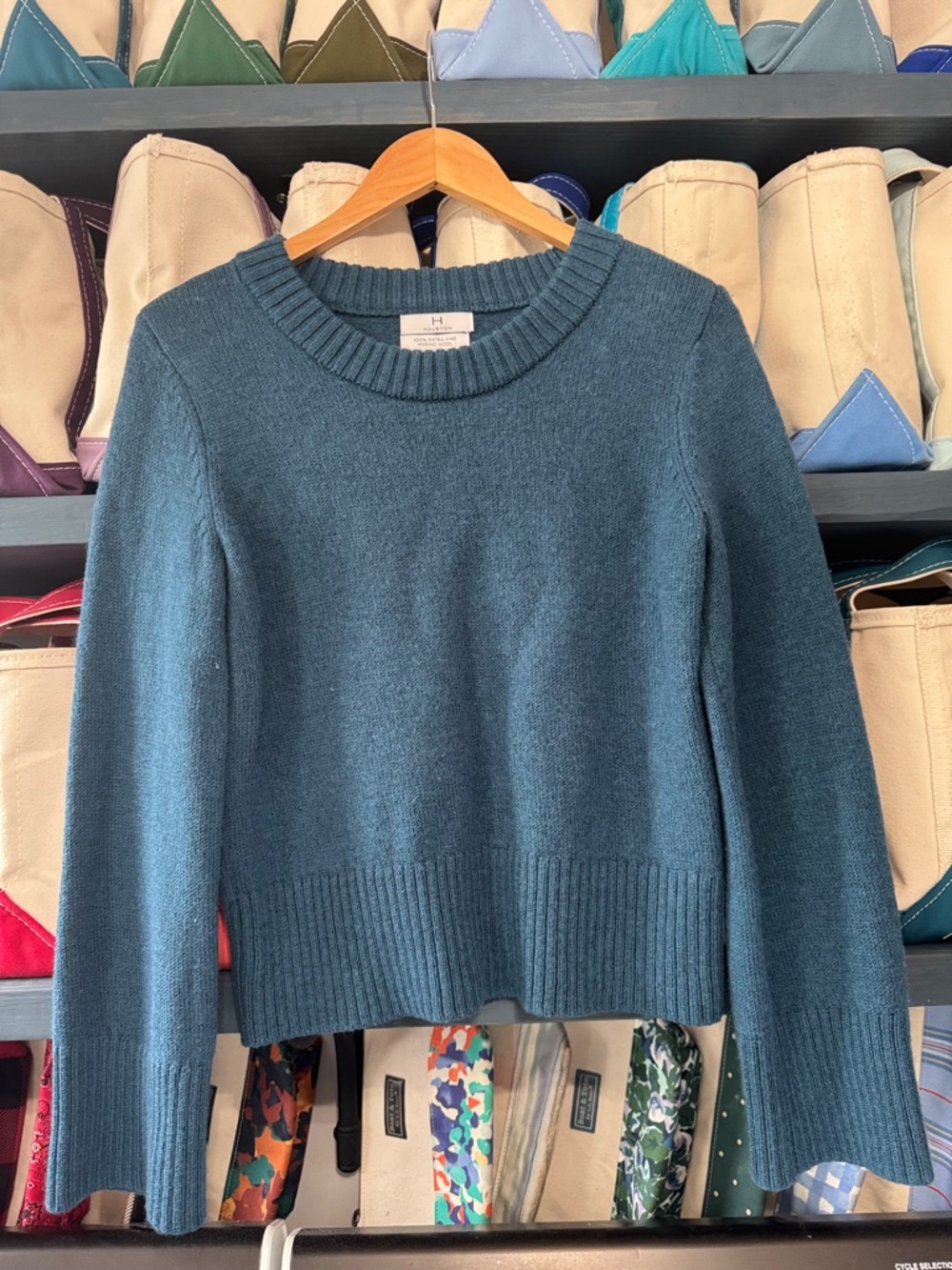 Halston Heritage Slate Blue Merino Wool Crewneck Sweater